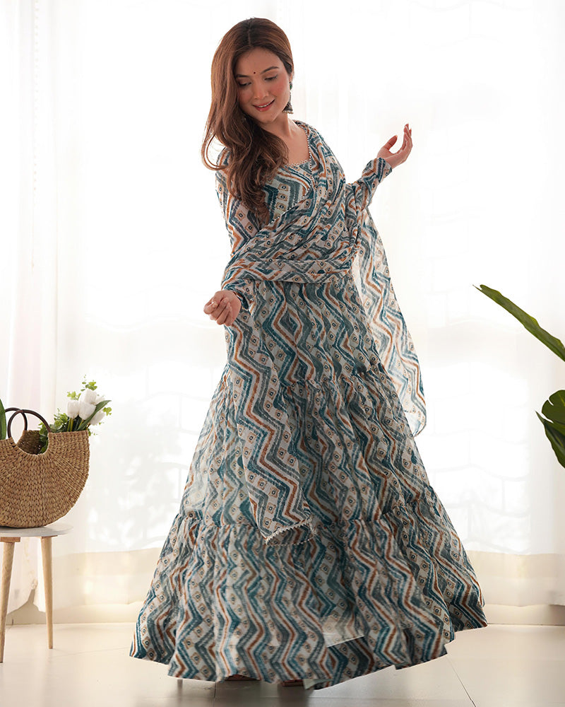 Light Blue Color Soft Georgette Ruffle Style Anarkali Suit