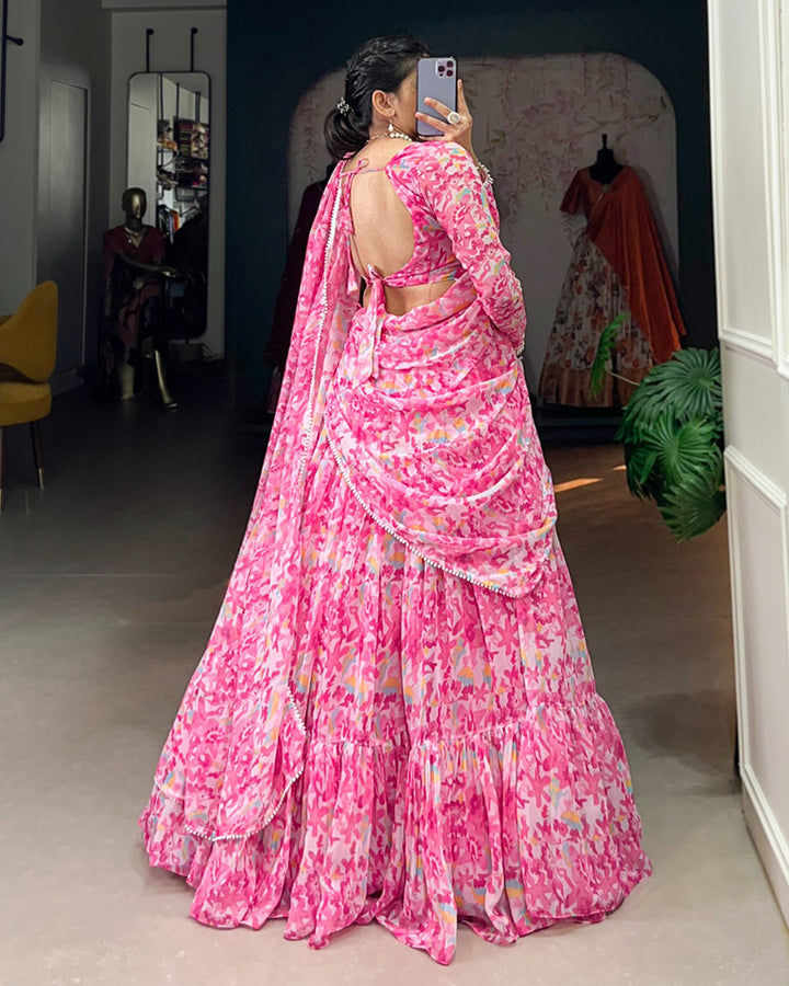 Baby Pink Color Georgette Printed Lehenga Choli