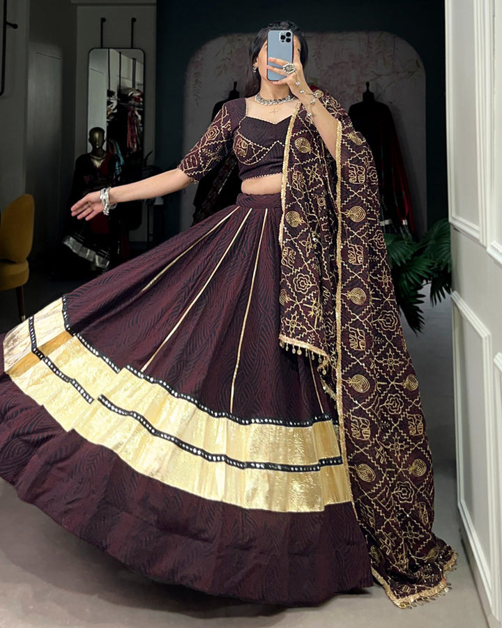 Brown Color Georgette Navratri Lehenga Choli