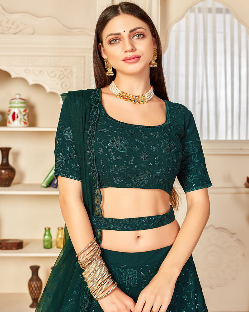 Designer Dark Green Color Georgette Semi Stitched Lehenga Choli