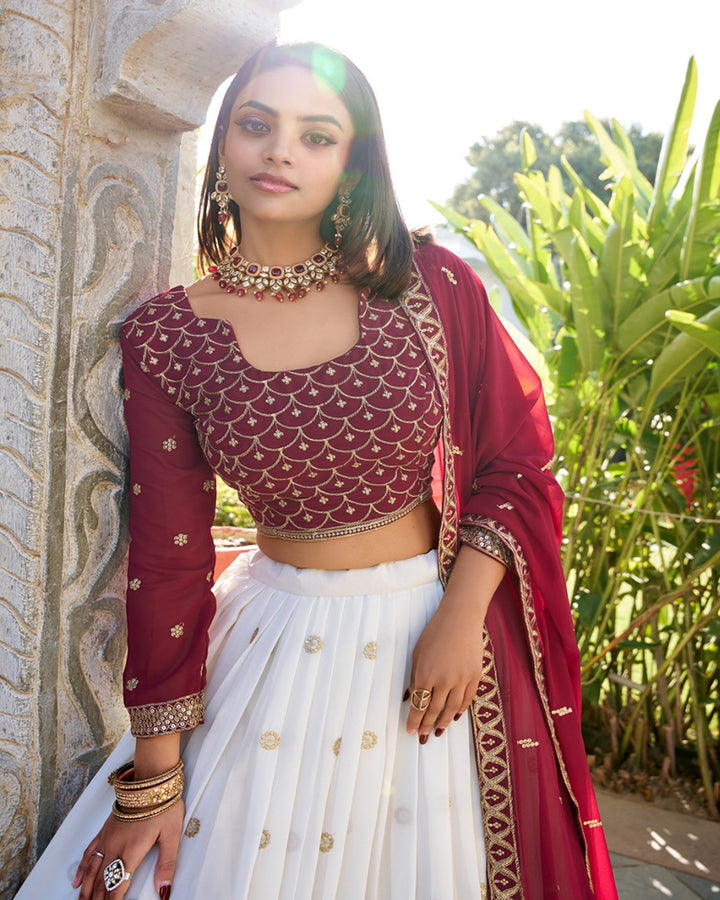 White Color Georgette Sequence Embroidered Lehenga Choli