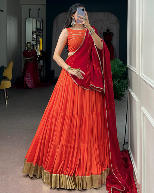 Elegant Orange Color Rayon Navratri Lehenga Choli