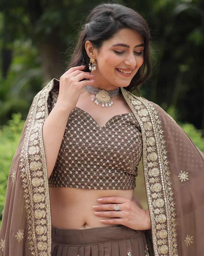 Brown Color Designing Blooming Lehenga Choli