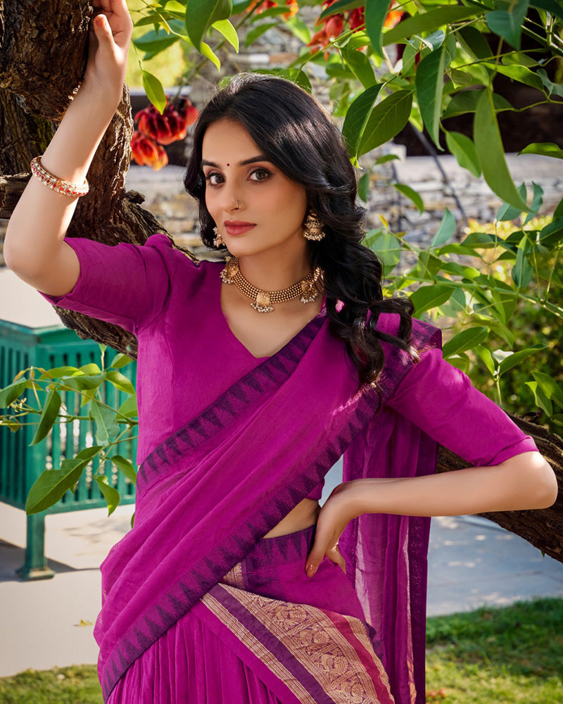 Pink Color Pure Chanderi Plain Half Saree