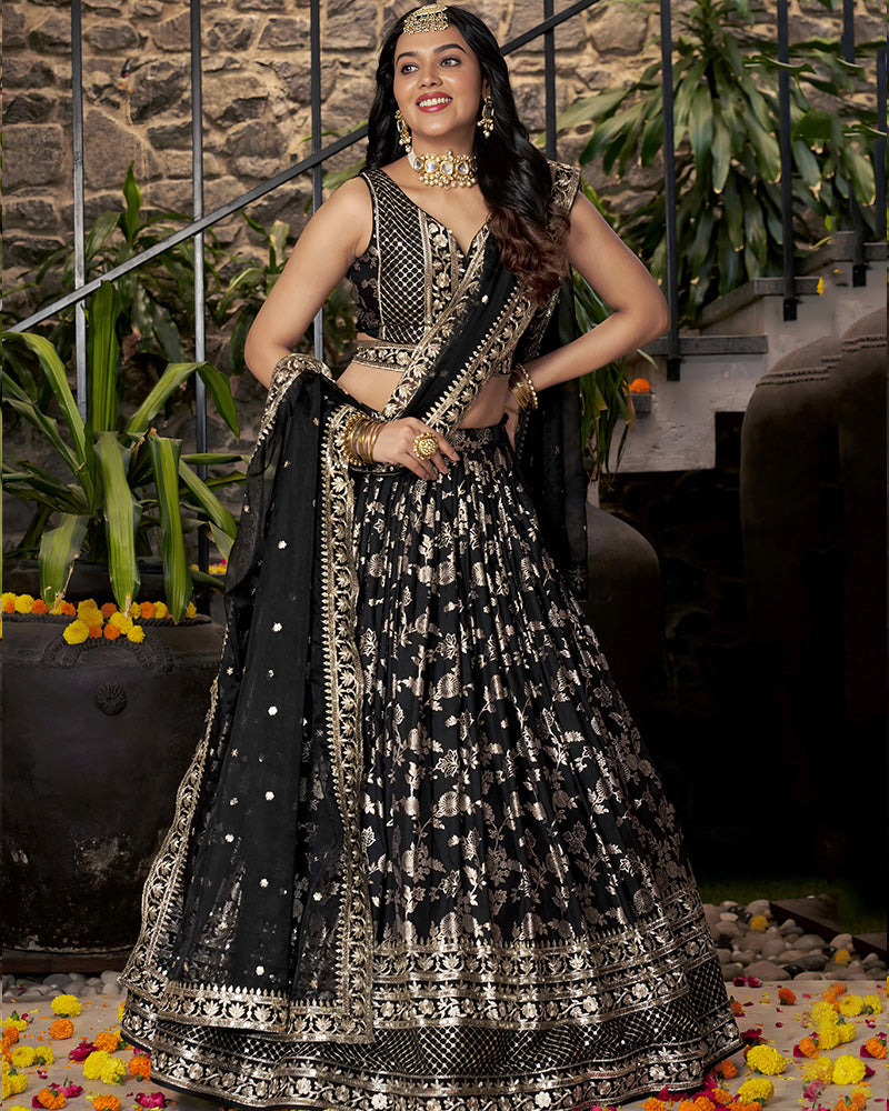 Black Color Dola Silk Jacquard Lehenga Choli