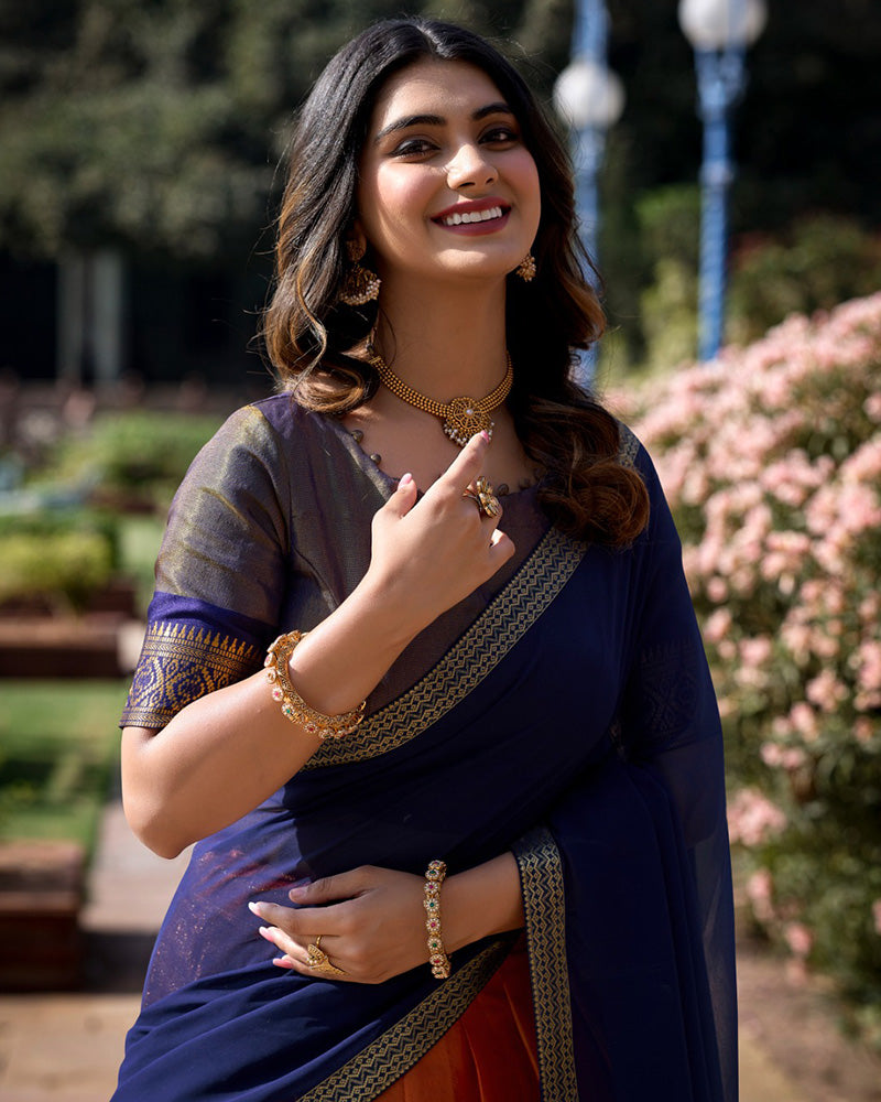 Orange Color Kanchipuram Silk Designer Half Saree