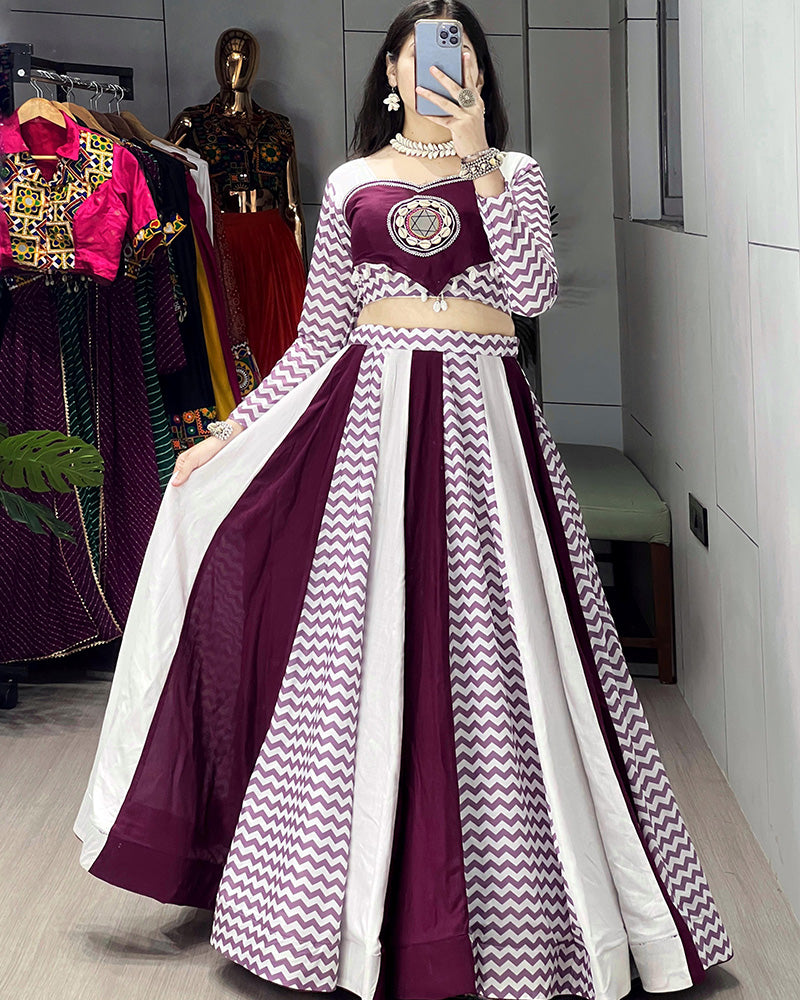 White Wine Color Pure Rayon Cotton Navratri Lehenga Choli