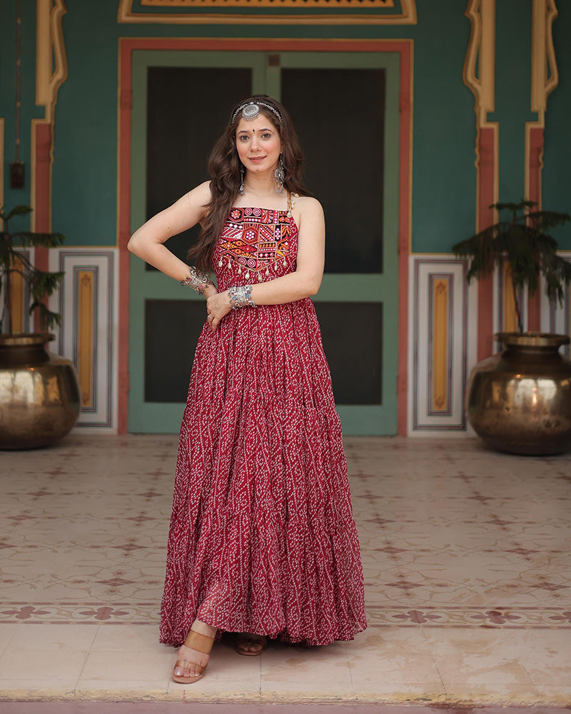 Maroon Color Georgette Bandhej Print Navratri Gown