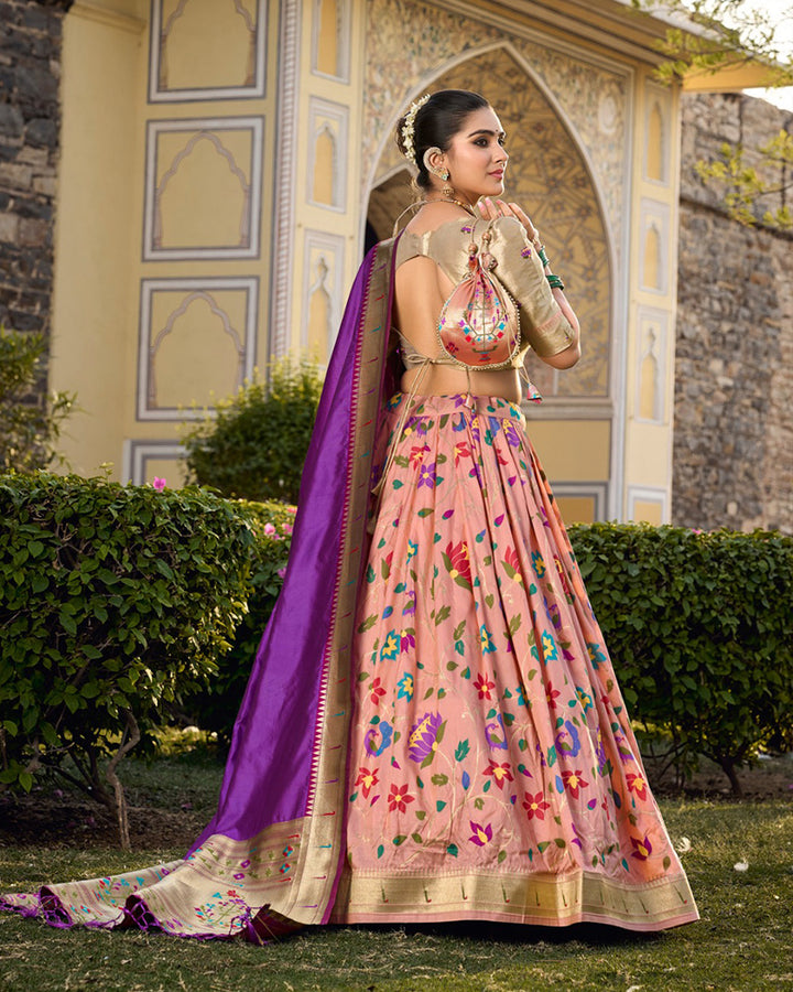 Designer Peach Color Jacquard Paithani silk Lehenga Choli