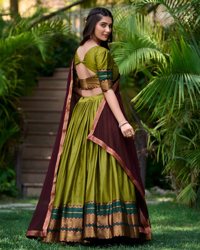 Olive Green Color Poly Cotton Lehenga Choli