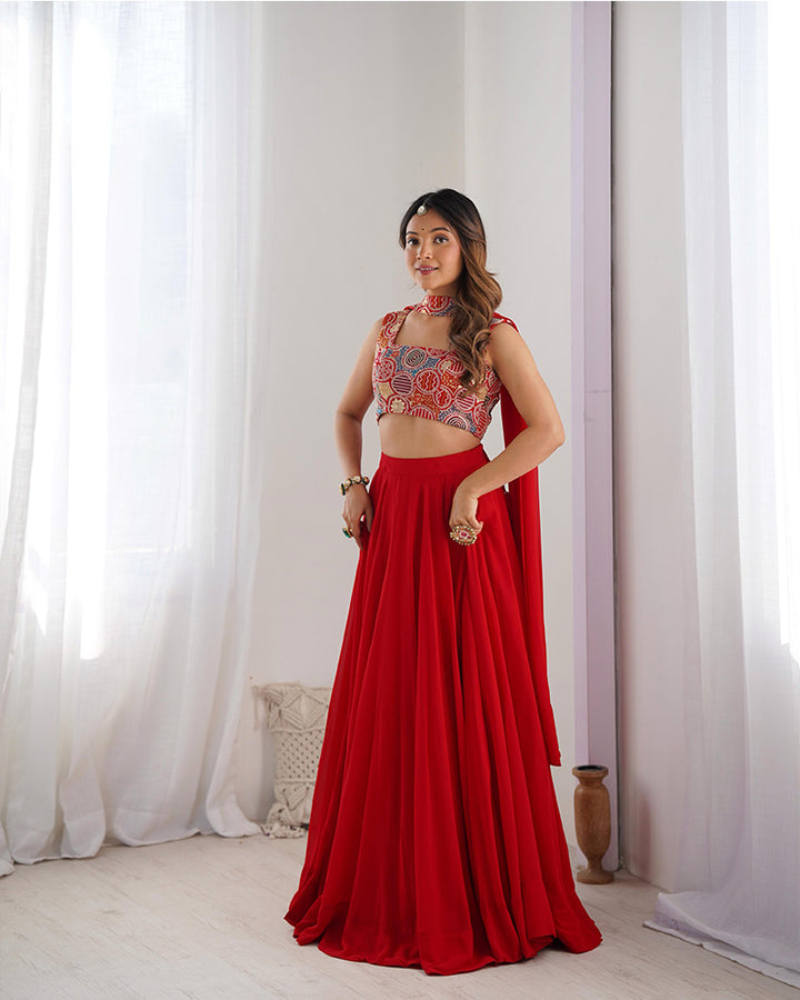 Red Color Pure Soft Georgette Lehenga Choli