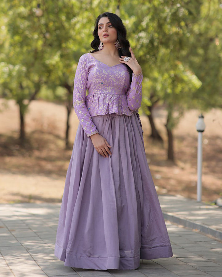 Lavender Color Vichitra Shimmer Crop Top Lehenga Choli