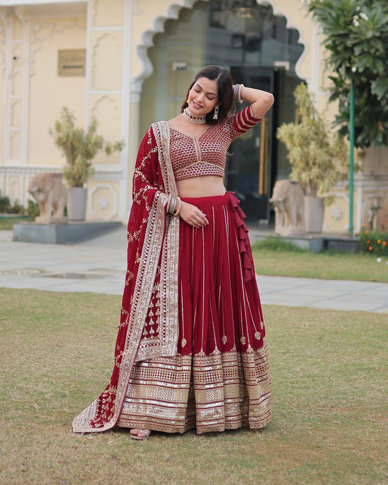 Wedding Wear Maroon Color Designer Blooming Semi stitched Lehenga Choli