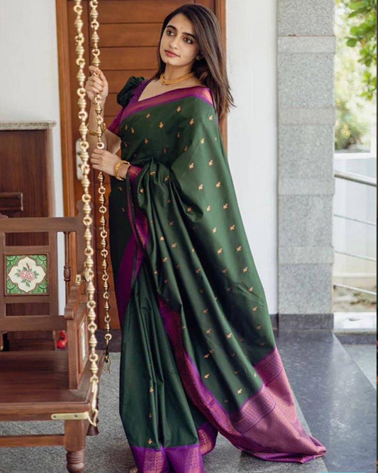 Green Color Banarasi Soft Silk Saree