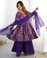 Purple Color Roman Silk Discharge Printed Plazzo Suit
