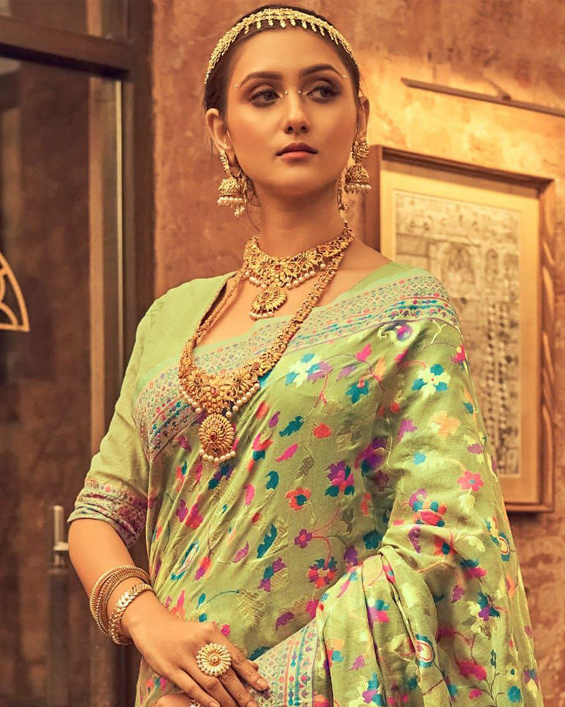 Heavy designer Pista Colour Banarsi Soft Silk Saree