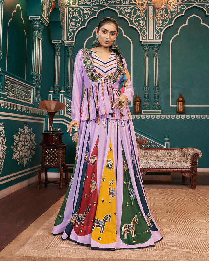 Lavender Color Maska Silk Navratri Lehenga Choli