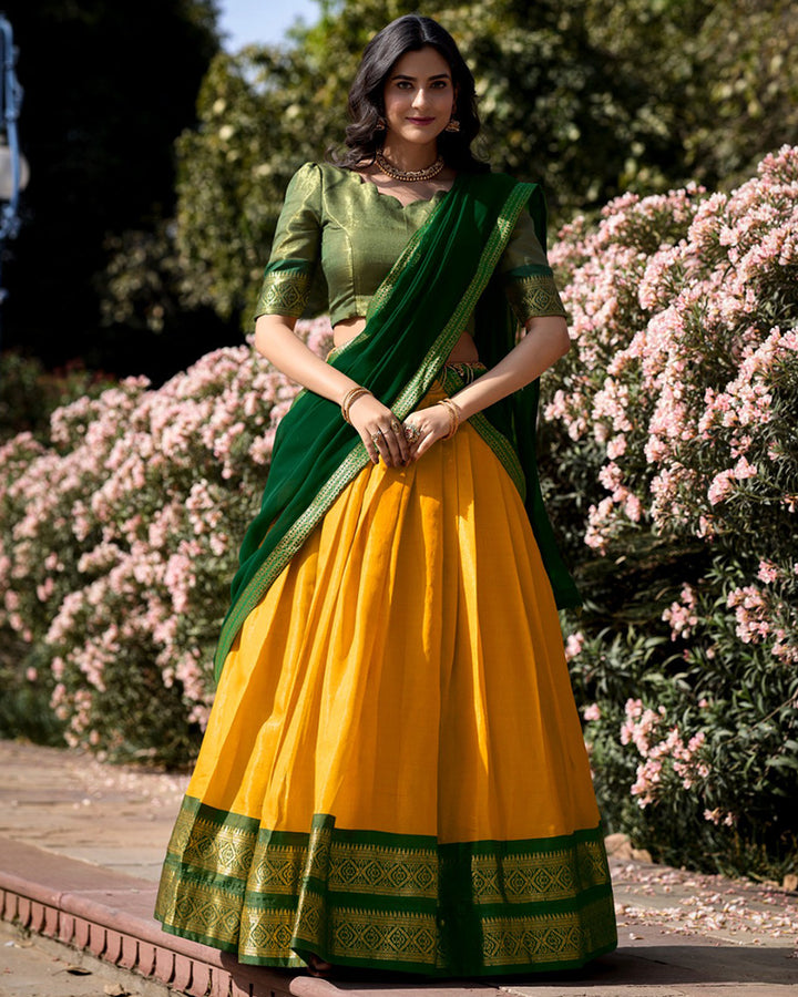 Yellow Color Kanchipuram Silk Designer Lehenga Choli