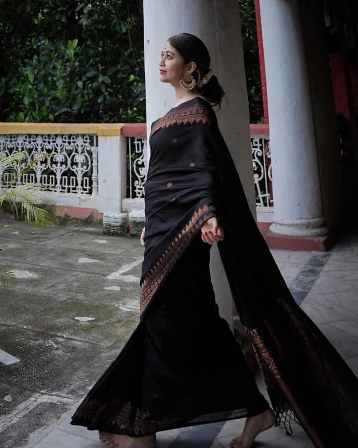 Black Color Banarasi Jacquard Soft Silk Saree