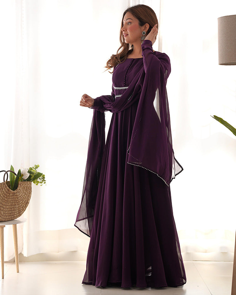 Wine Color Georgette Three Piece Anarkali Suit