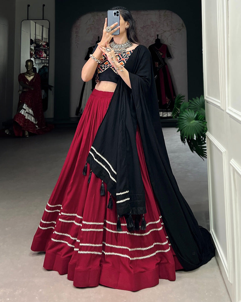 Maroon Color Rayon Full Stitched Navratri Lehenga Choli