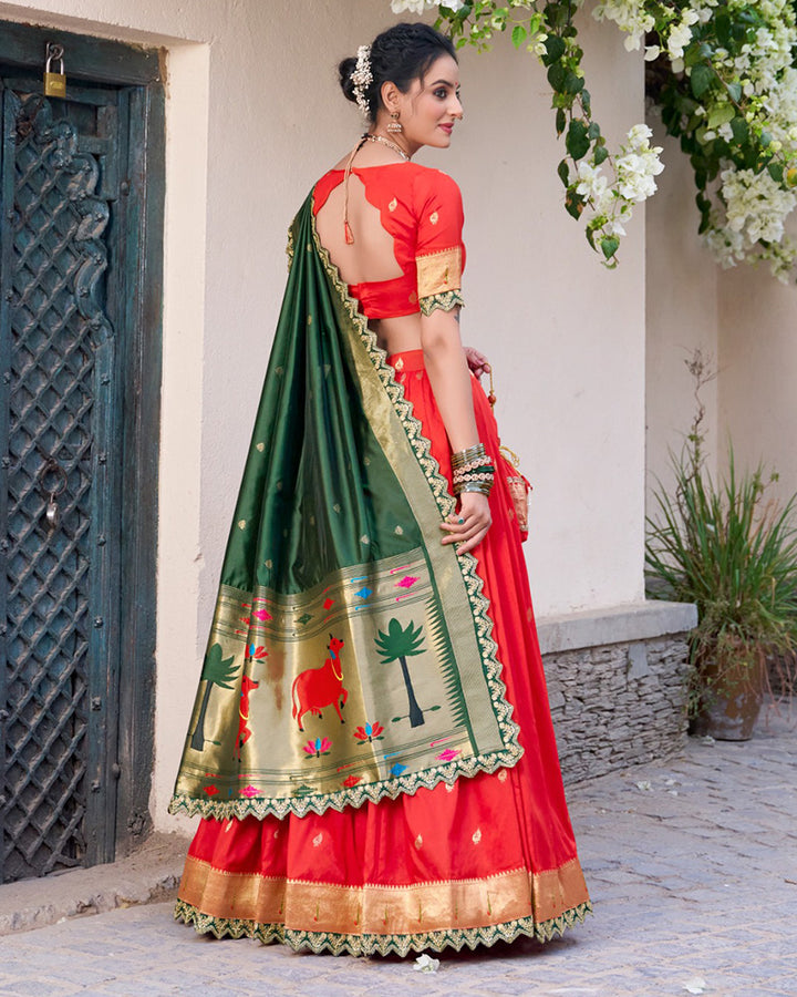 Red Color Jacquard Silk Half Saree