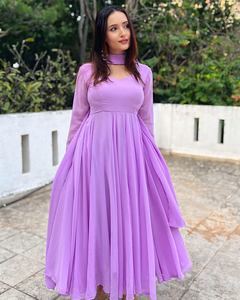 Lavender Color Georgette Three Piece Anarkali Suit