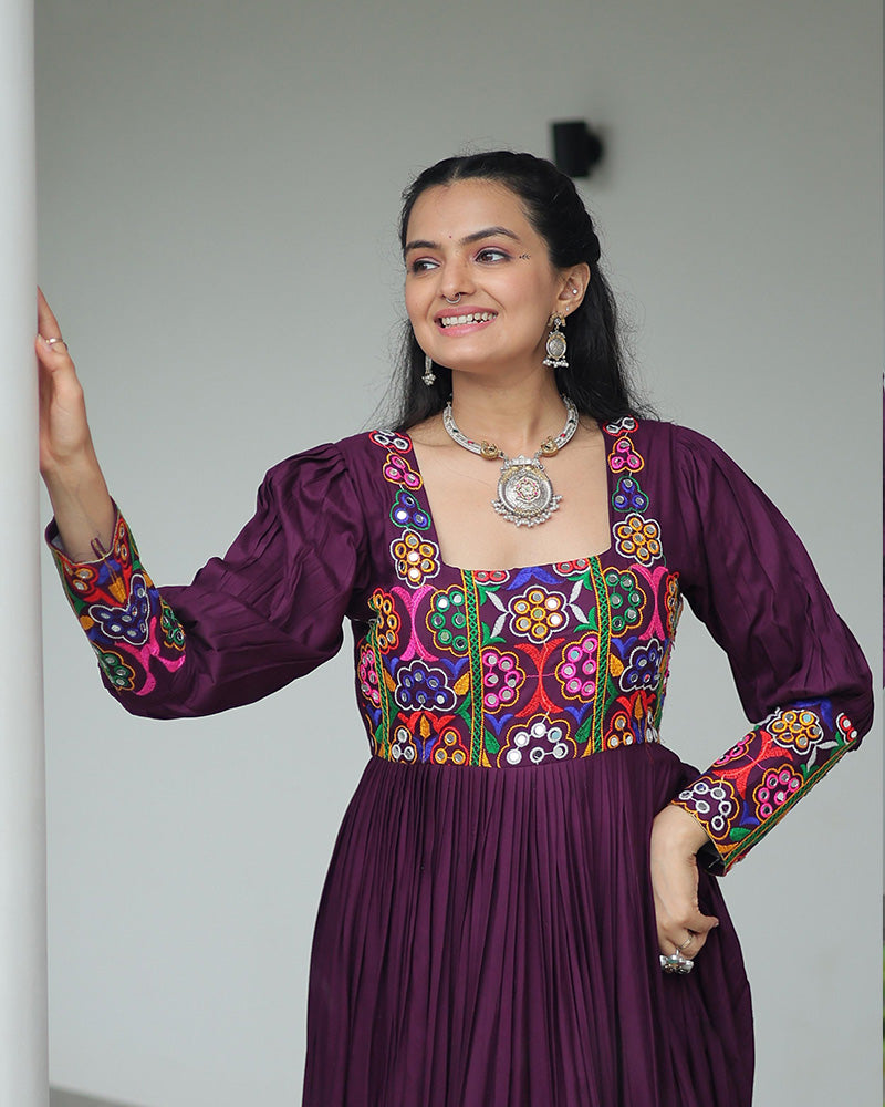 Wine Color Rayon Navratri Gown