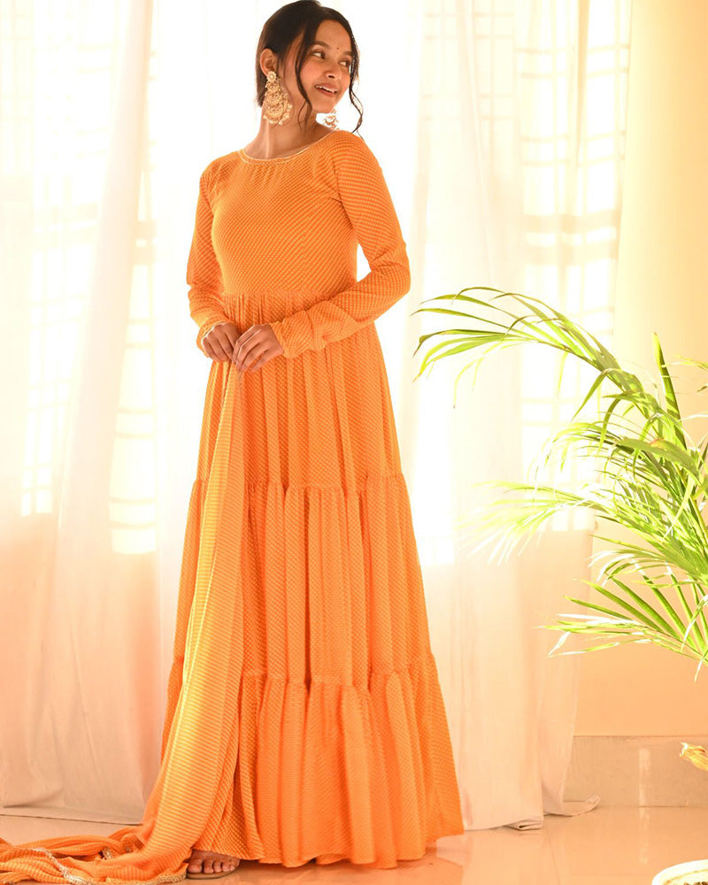 Beautiful Four Color Three Layer Georgette Printed Gown