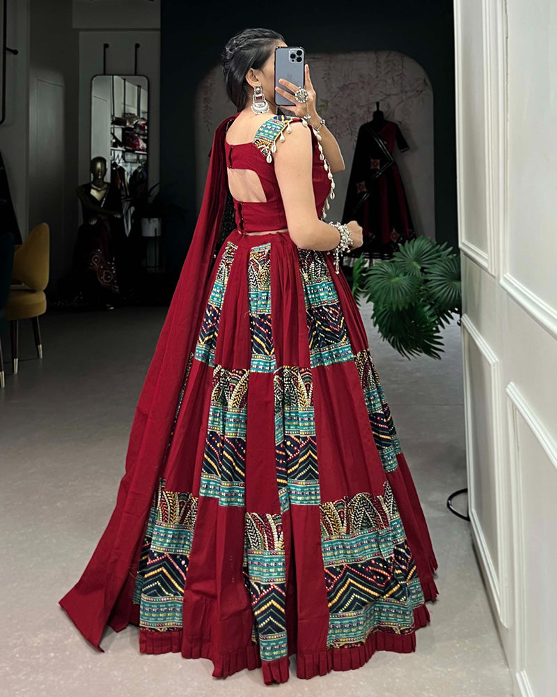 Maroon Color Cotton Foil Printed Navratri Lehenga Choli