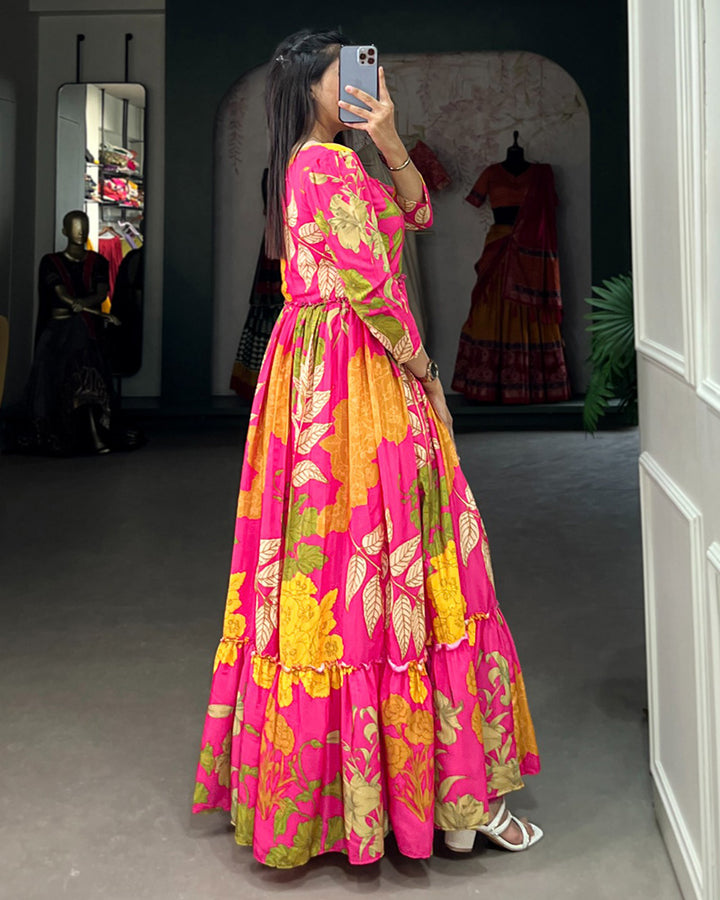 2 Color Crape Silk Floral Printed Gown