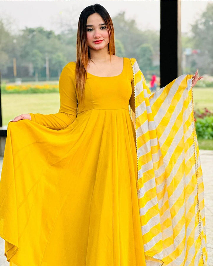Yellow Color Georgette Anarkali Gown with Designer Dupatta