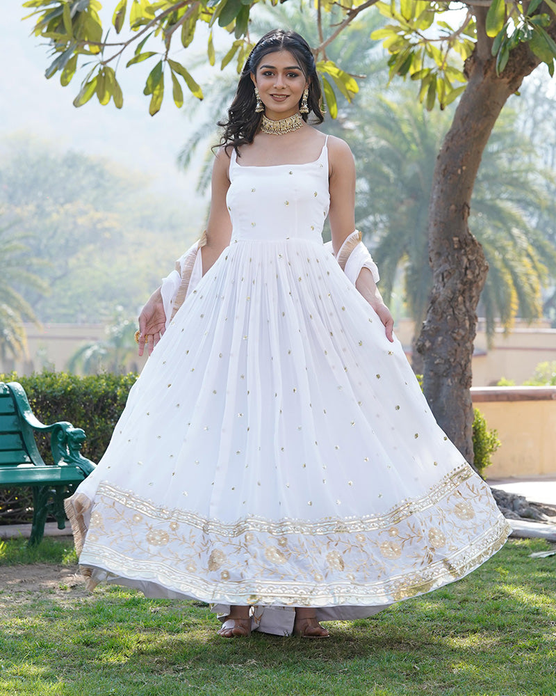 Designer White Color Blooming Sequence Embroidered work Gown