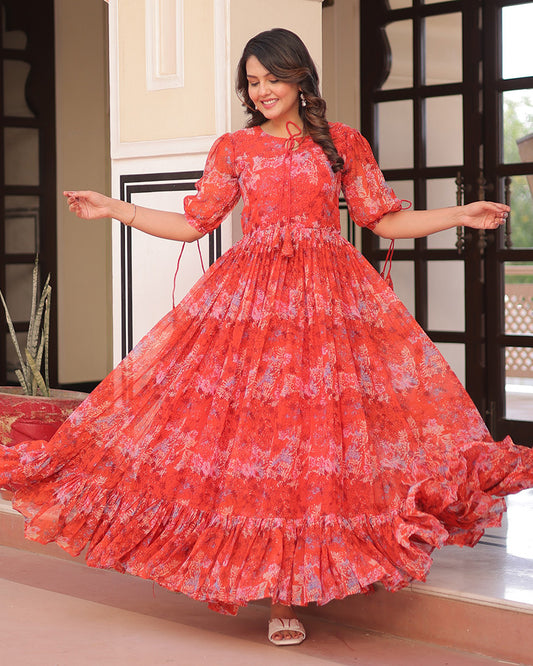 Orange Color Georgette Printed Gown
