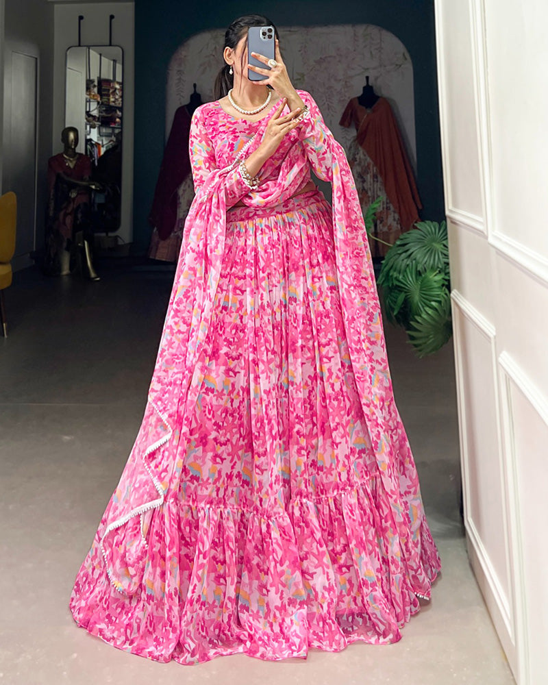 Baby Pink Color Georgette Printed Lehenga Choli