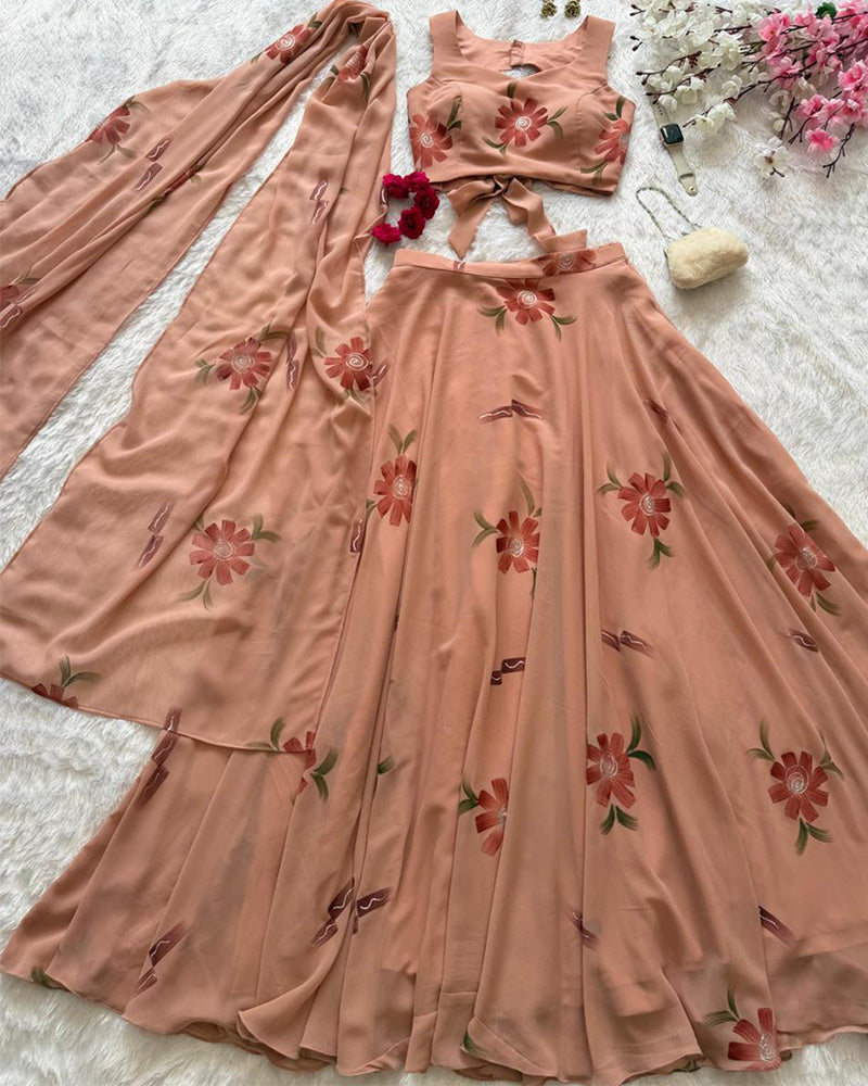 Dusty Rose Color Pure georgette Floral Printed Lehenga Choli