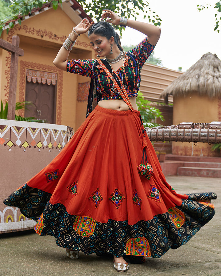 Orange Color Viscose Rayon Navratri Lehenga Choli