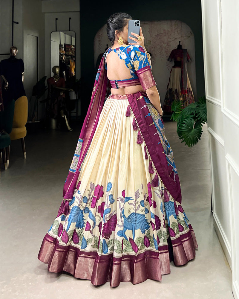 Off-White Color Jacquard Dola Silk Printed Lehenga Choli