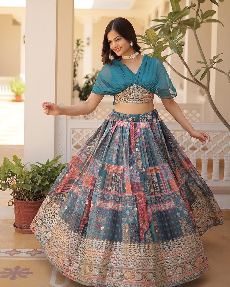 Rama Color Designer Russian Silk Embroidery Crop Top Lehenga Choli