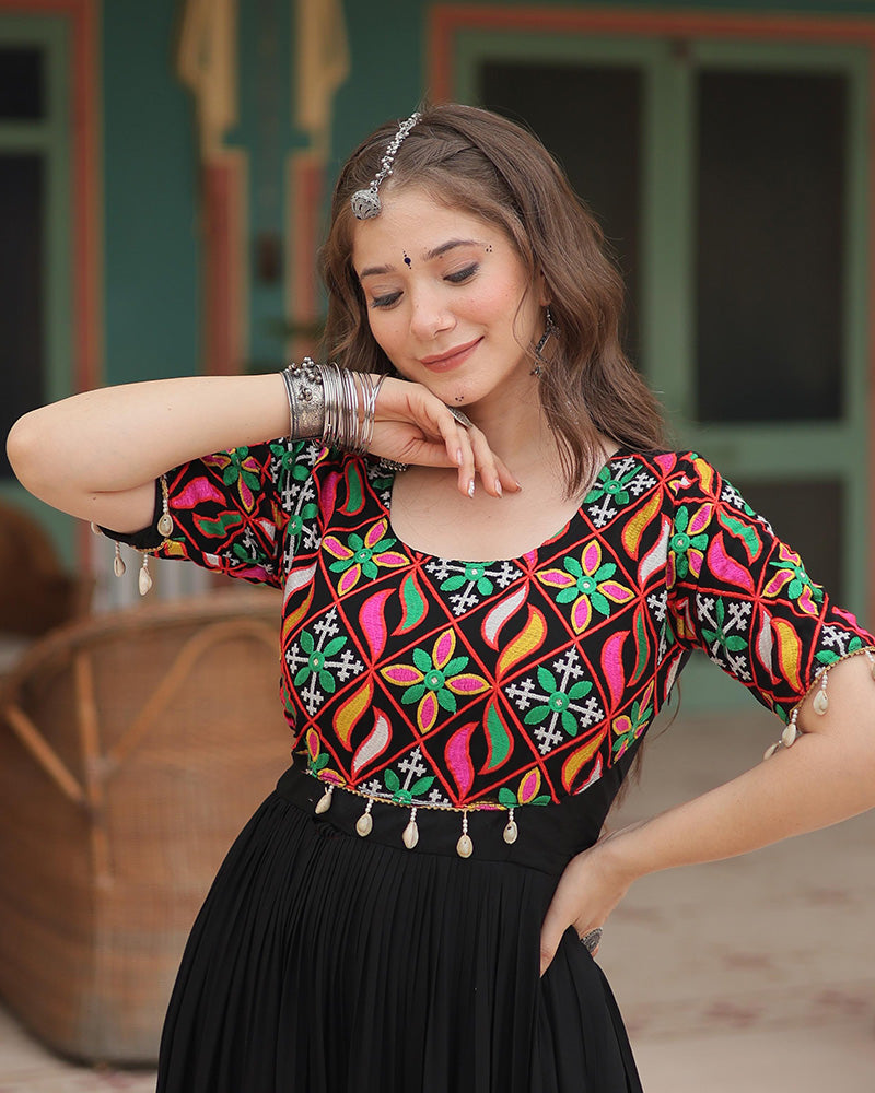 Black Color Rayon Navratri Gown - Main Image