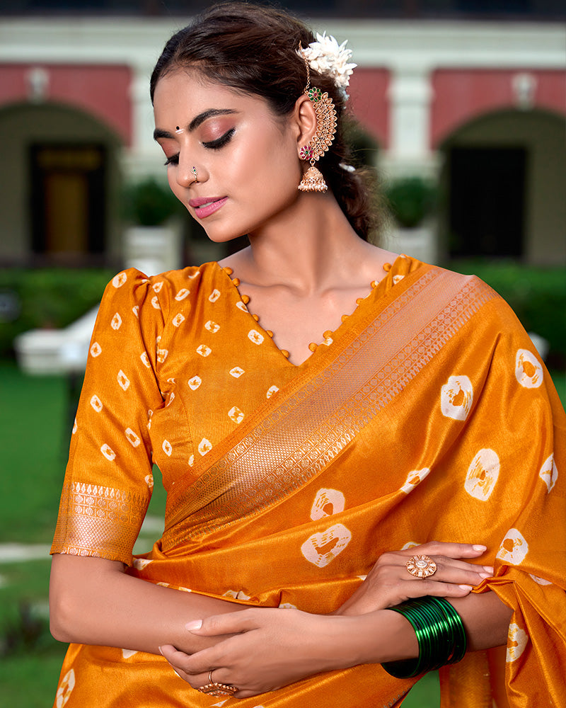 Mustard Color Dola Silk Shibori Print Half Saree
