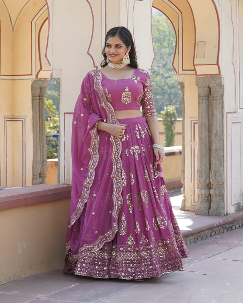 Onion Color Georgette Sequence Embroidery Lehenga Choli