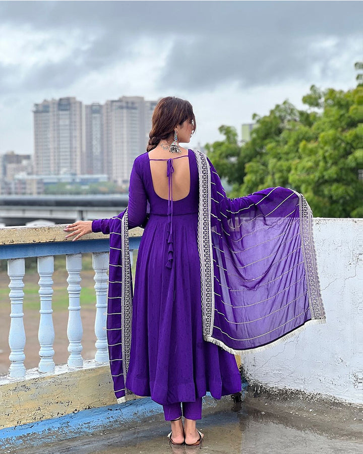 Purple Color Georgette Anarkali With Embroidered Dupatta