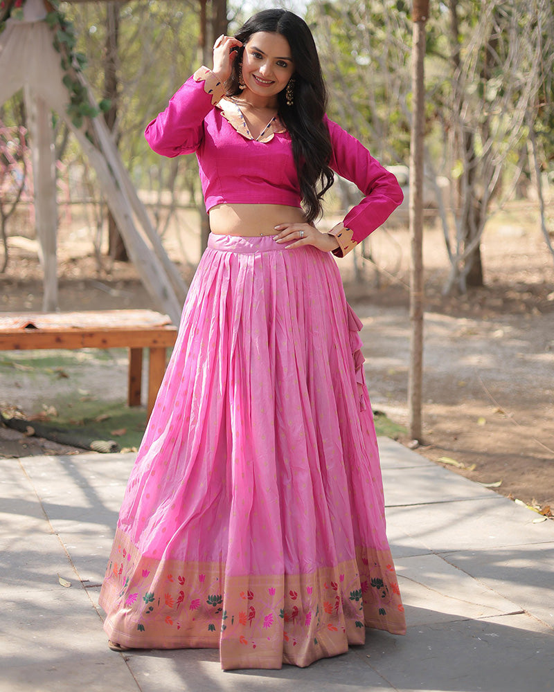 Pink Color Dyable Jacquard Full Stitched Lehenga Choli