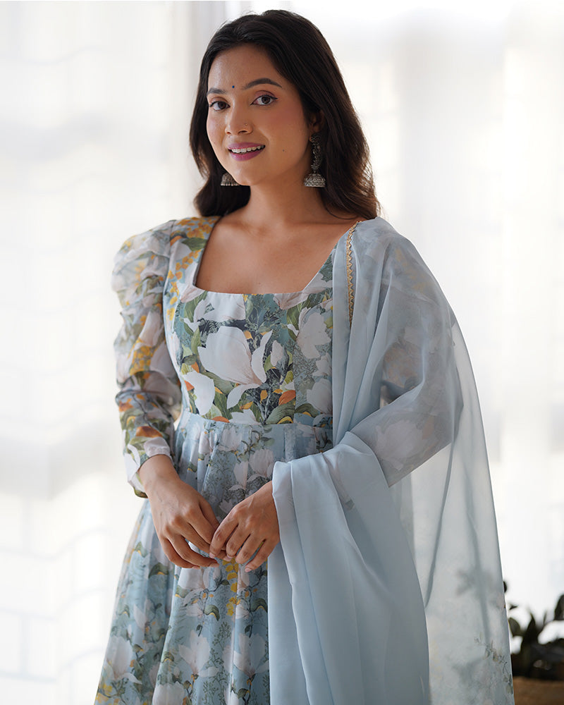 Green Color Pure Soft Organza Three Piece Anarkali Suit