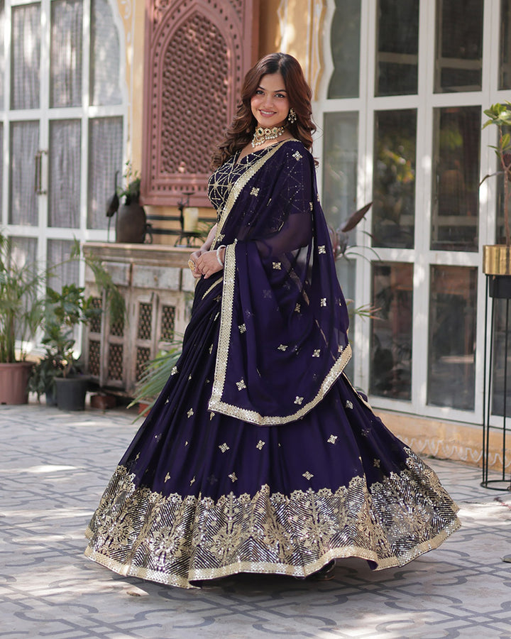 Dark Purple Color Rangoli Silk Embroidered Lehenga Choli