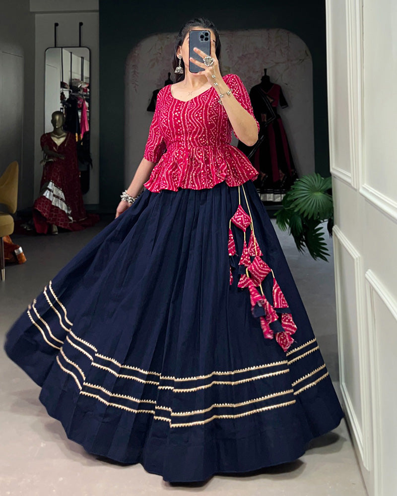 Navy Blue Color Cotton Navratri Lehenga Choli