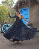 Black Color Georgette Full Flair Navratri Gown