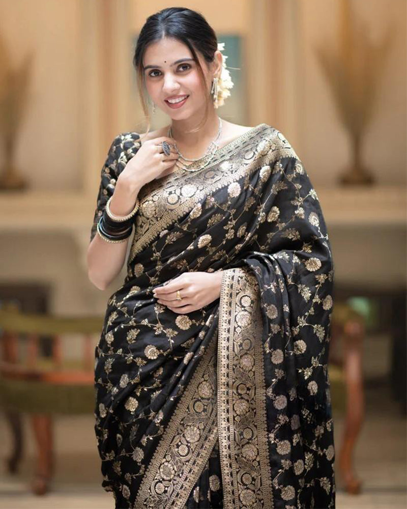 Black Color Banarasi Jacquard With Zari Work Saree