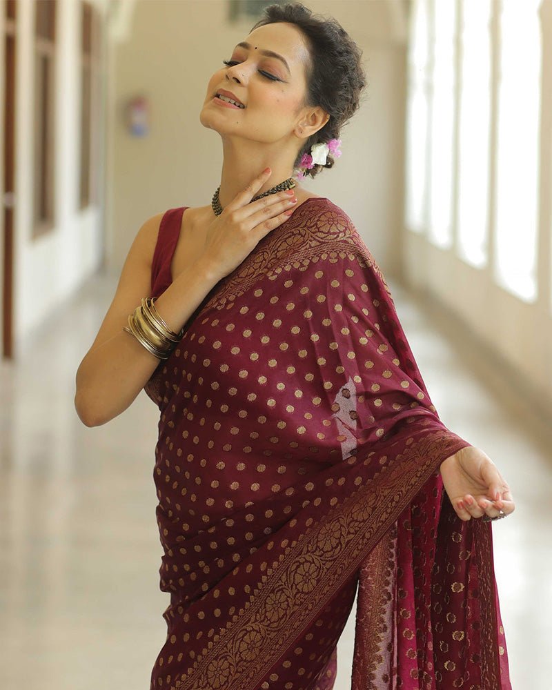 Maroon Color Banarasi Jacquard Soft Silk Saree
